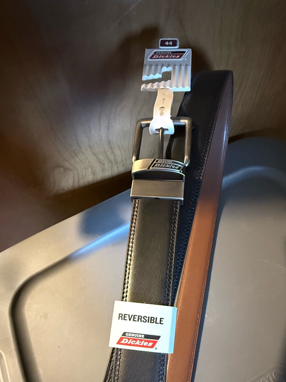 Dickies Reversible Black and Brown Leather Belt with Silver Buckle
